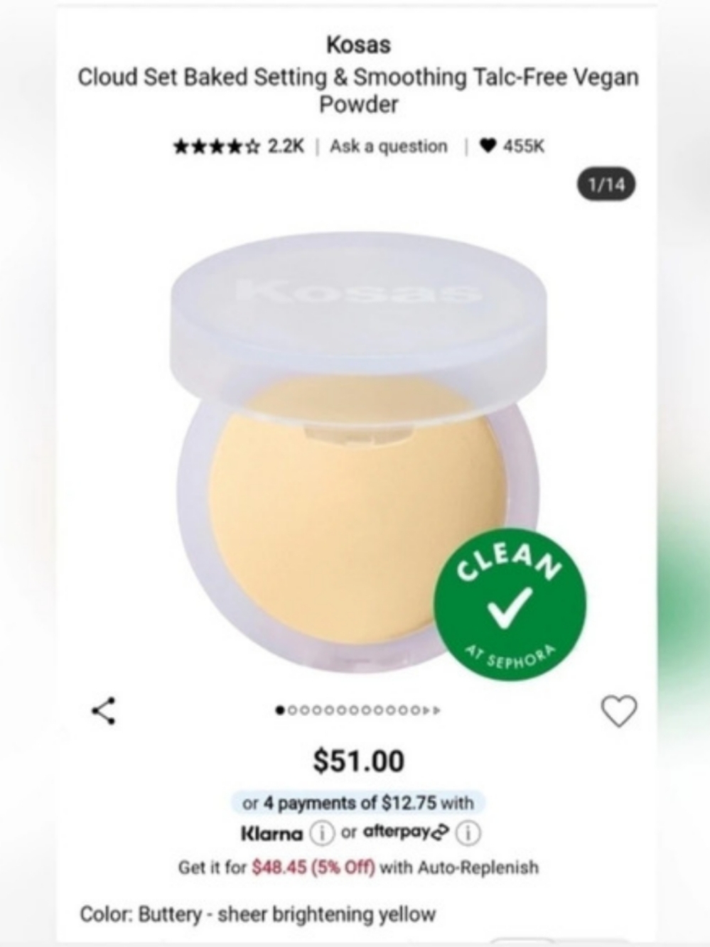 Kosas Cloud Set Baked Setting & Smoothing Talc-Free Vegan Powder Setting Powder